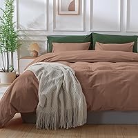 NEXHOME PRO Duvet Cover Set Queen Size Linen Textured Organic Natural 100% Washed Cotton Duvet Cover Mocha Brown 3 Pieces Bedding Set with Zipper Closure, Breathable, Soft (No Comforter)