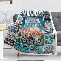 Rowboat Throw Blanket for Sofa Bed Soft All Season Boat Riuer Print Sherpa Fleece Blanket for Kids Adults 60