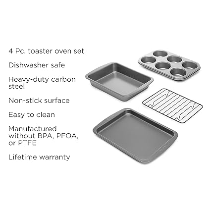 Ecolution Toaster Oven Bakeware 4Piece Set Nonstick Heavy Duty Carbon Steel, 4-Piece, Gray