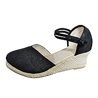 Closed Toe Beige Wedge Heels Espadrille Non Slip Office Lady Style Dressy Shoes