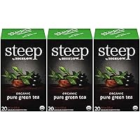 steep Organic Pure Green 20 Count Box (Pack of 3), Certified Organic, Gluten-Free, Kosher Tea in Foil-Wrapped Bags