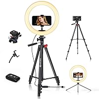 Yesker 10'' Ring Light with 51” Tripod Flexible Stand LED Selfie RingLight 10 Brightness with Camera Remote Shutter Phone Holder for TikTok YouTube Video Live Stream Makeup…