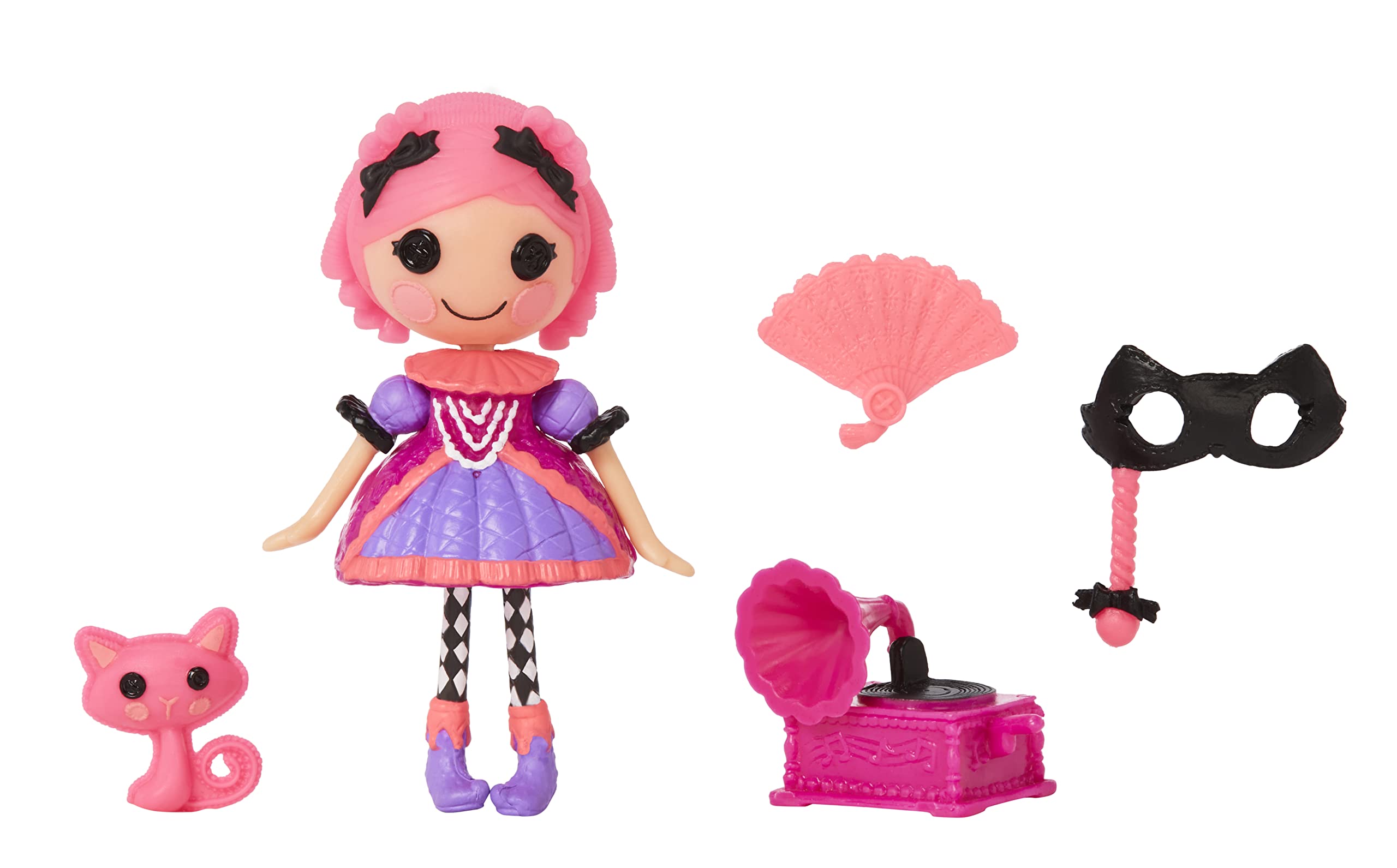 Lalaloopsy Mini TM Doll 2-Pack – Confetti Carnivale + April Sunsplash with Mini Pets Cat & Toucan, two 3” mini dolls with accessories, in reusable house package playset, for Ages 3-103