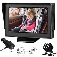 Baby Car Mirror, Baby Car Camera Monitor with 4.3'' HD Night Vision Display and The Car Seat Camera for Baby Rear Facing with Wide Clear View to Easily Observe The Baby's Move While Driving, SAMFIWI