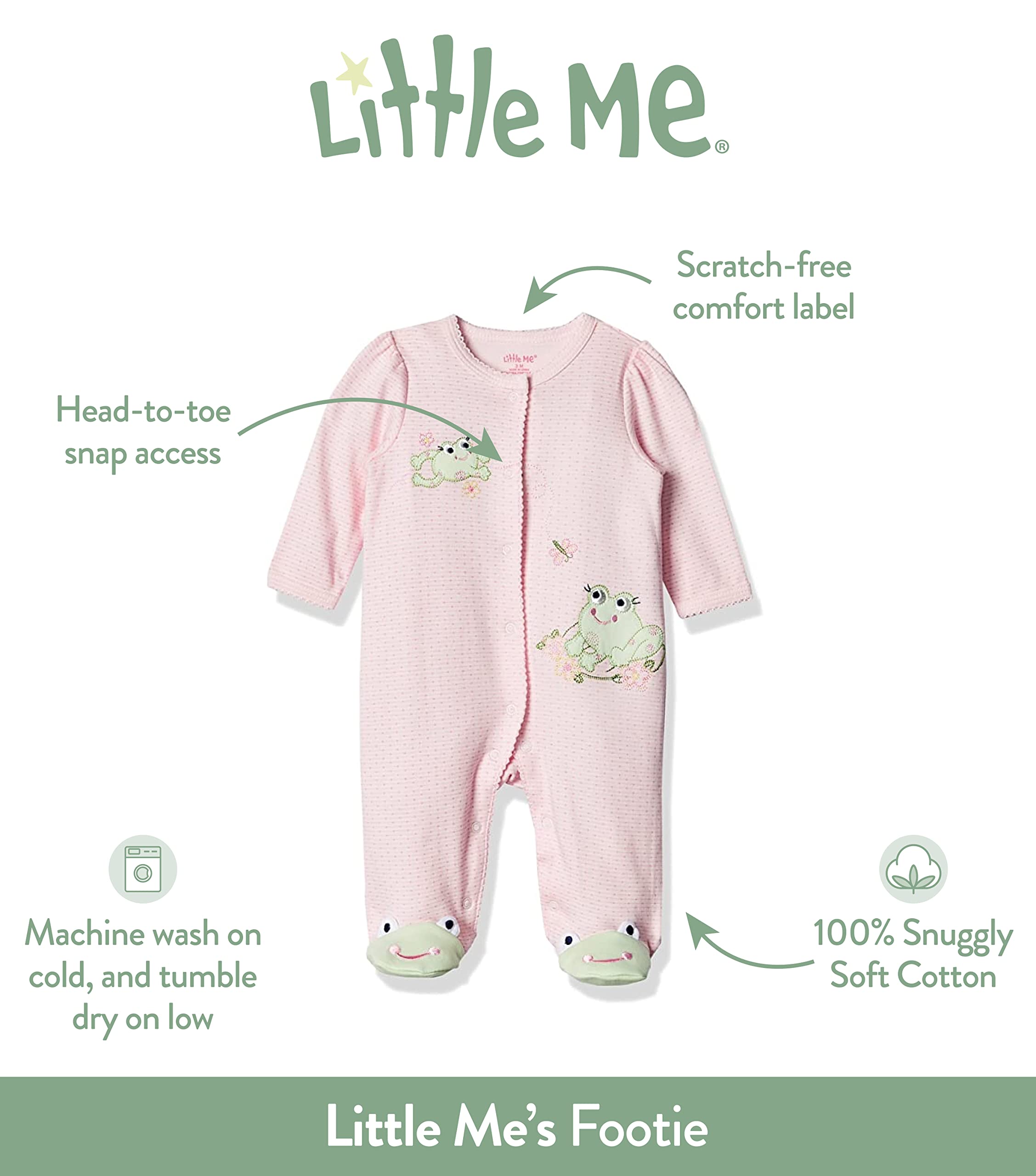 Little Me baby-girls 100% Cotton Scratch Free Tag Footie