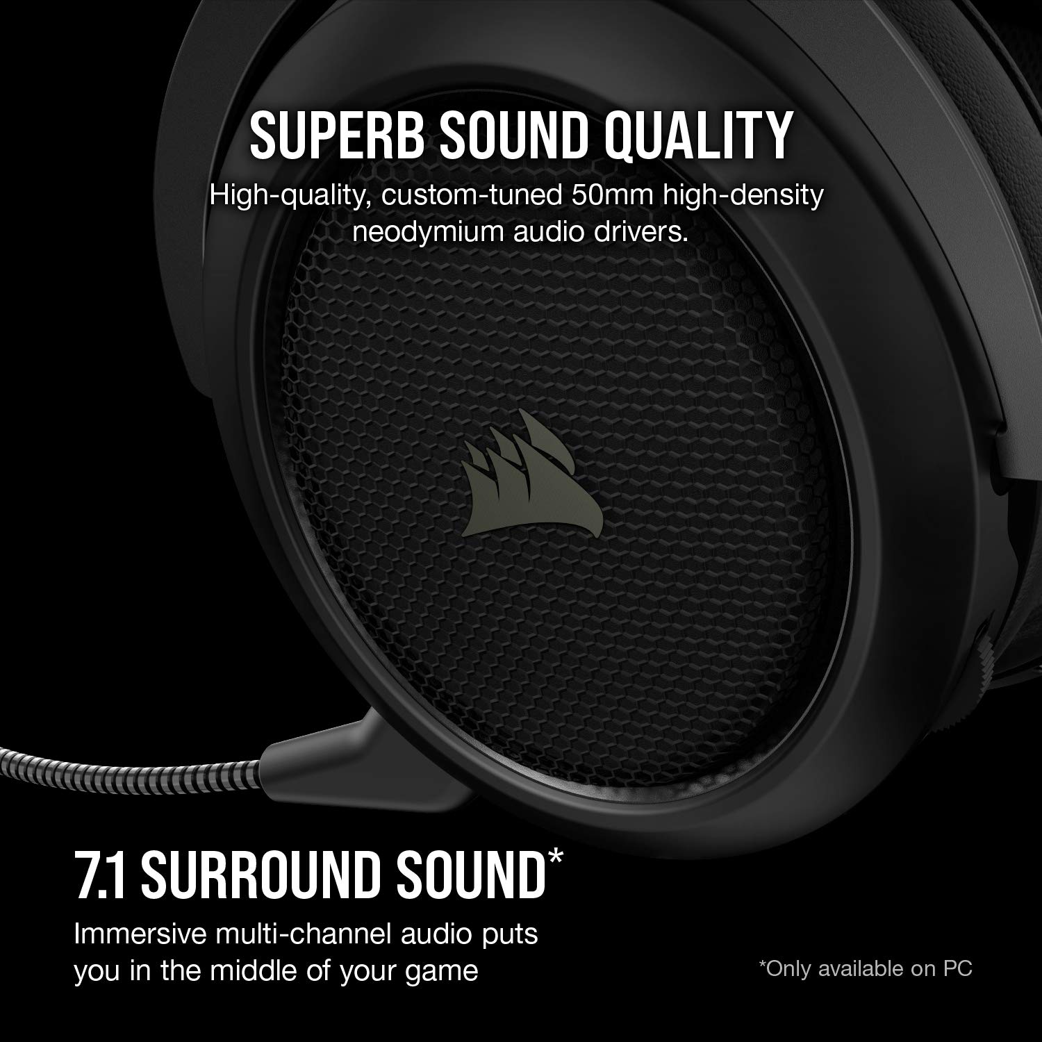 Corsair HS70 Pro Wireless Gaming Headset - 7.1 Surround Sound Headphones for PC, MacOS, PS5, PS4 - Discord Certified - 50mm Drivers – Carbon,Black