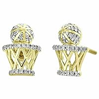 Dazzle Touch 2.00 Ct Round Cut Simulated Diamond Basketball Stud Earrings 14K Yellow Gold Plated