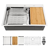 33 Drop In Kitchen Sink - Logmey 33x22 Inch Kitchen Sink Stainless Steel Workstation Sink 16 Gauge Single Bowl Topmount Sink Double Ledges Two-Tier Track with Accessories