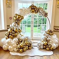 175Pcs Pearl White Double-stuffed Balloon Garland Kit, Pearl White Sand White Gold Balloons Arch for Boho Wedding Baby Bridal Shower Anniversary Birthday Party Decorations (Pearl White)