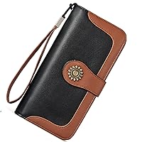 BROMEN Leather Wallets for Women RFID Blocking Large Capacity Credit Card Holder Clutch Purse Wristlet Brown Black