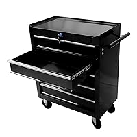 Tool Cart on Wheels, 5 Lockable Drawers Storage Cabinet Cart Rolling Tool Chest for Warehouse, Garage, Workshop Simple Assembly-Black