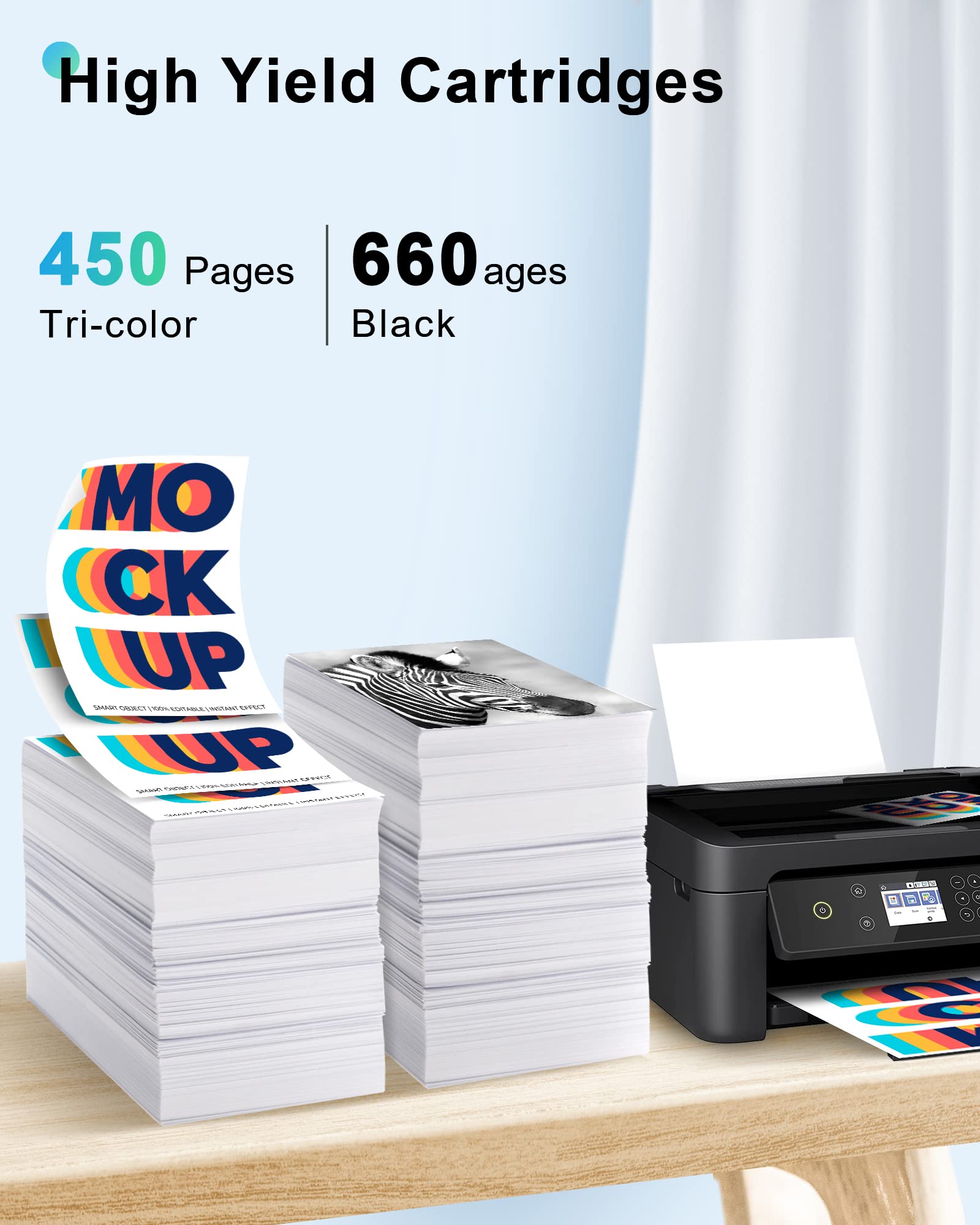 62XL Ink Cartridge Black and Color Combo Pack High Yield Replacement for HP Ink 62 XL for HP Envy 7640 7645 5660 5642 5540 OfficeJet 8045 8040 5746 5745 5740 5740 258 250 200(1 Black, 1 Tri-Color)