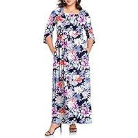 TAOHUADAO Women's Summer Plus Size Dresses Square Neck Ruffle 3/4 Sleeve Casual Maxi Dress