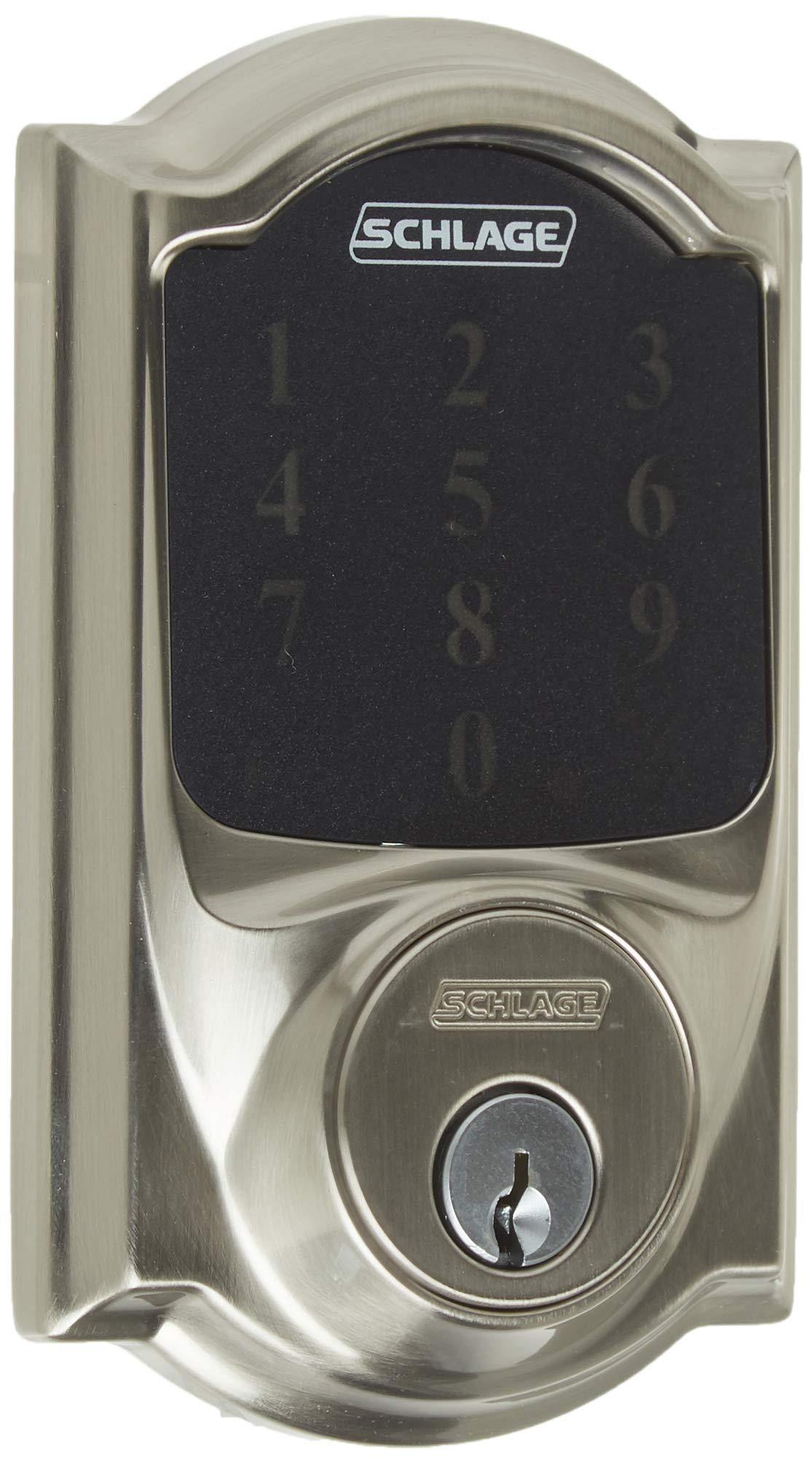 SCHLAGE Z-Wave Connect Camelot Touchscreen Deadbolt with Built-In Alarm, Satin Nickel, BE469 CAM 619, Works with Alexa via SmartThings, Wink or Iris