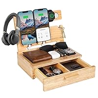 Gifts for Husband Birthday Anniversary from Wife, Wood Phone Docking Station with Drawer Nightstand Organizer for Men, Gifts for Dad Fathers Day from Daughter Son Kids, Birthday Ideas for Him