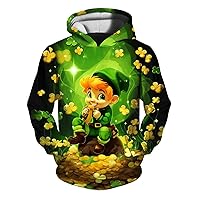 Little Boys Girls Kids St. Patrick's Day Shirts Shamrock Print Long Sleeve Hooded Sweatshirt Casual Loose Pullover