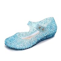 Frozen Inspired Elsa Flats Mary Jane Dance Party Cosplay Jelly Shoes, Snow Queen Princess Birthday Sandals for Little Girls, Toddler