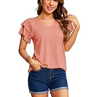Summer Tops for Women 2023 Puff Sleeve Business Casual Dressy Ladies Blouses V-Neck Shirt Loose Fit Tunic