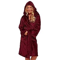 Andongnywell Women's Soft Fleece Robe with Hood,Long Plush Bathrobe Hooded Bath Robes Knee Length