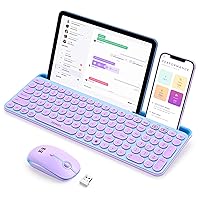 seenda Bluetooth Keyboard and Mouse for iPad, Multi-Device Bluetooth + 2.4G Wireless Keyboard Mouse with Tablet Holder for MacBook/Windows Computer, iOS/Andriod Tablet Phone, Blue & Purple