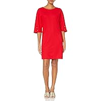 Joan Vass Women's Plus Size Cotton Pique Dress with Snap Sleeve
