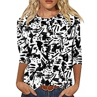 Tops for Women, 3/4 Sleeve Shirts for Women Print Graphic Tees Blouses Casual Plus Size Basic Tops Pullover