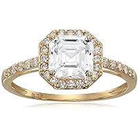 Amazon Collection 10k Yellow Gold Asscher-Cut Halo Ring