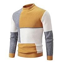 Men's Sweater Crewneck Pullover Long Sleeve Color Block Cable Knit Warm Chunky Winter Jumper Sweaters