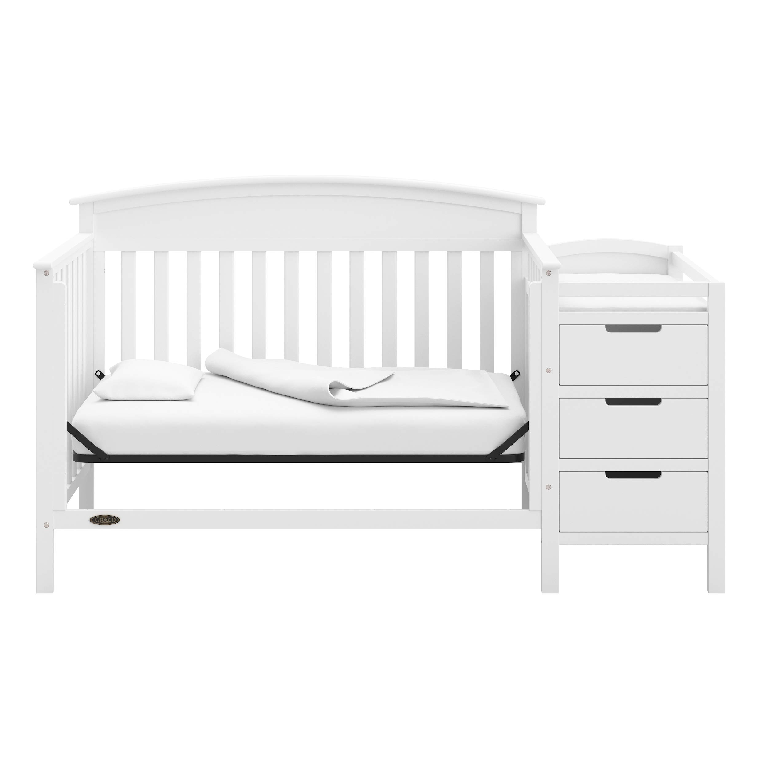 Graco Benton 4-in-1 Convertible Crib and Changer (White) – Crib and Changing Table Combo, Includes Water-Resistant Changing Pad, 3 Drawers, Converts to Toddler Bed, Daybed and Full-Size Bed