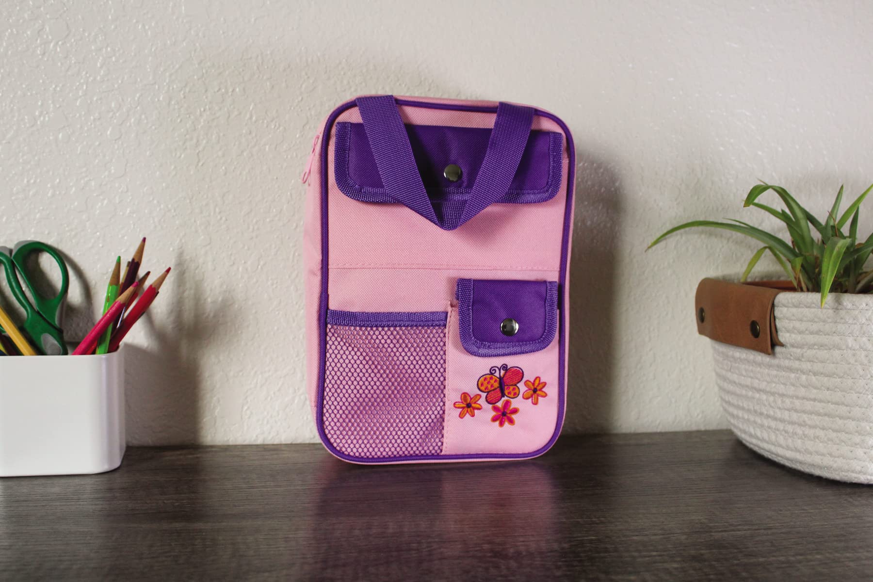 Butterfly Bible Cover for Girls, Bible Organizer, Zippered, with Handle, Canvas, Pink/Purple, Medium