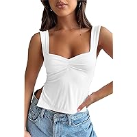 Tank Tops for Women Sleeveless Slim Crop Sexy Pleated Bustier Sweetheart Neck Strappy Slits Cropped Vest Cami