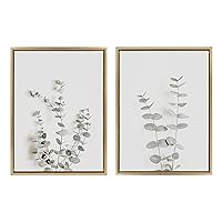Kate and Laurel Sylvie Neutral Botanical Print No. 3 and 4 Framed Canvas Wall Art Set by The Creative Bunch Studio, Set of 2, 18x24 Gold, Decorative Botanical Art for Wall