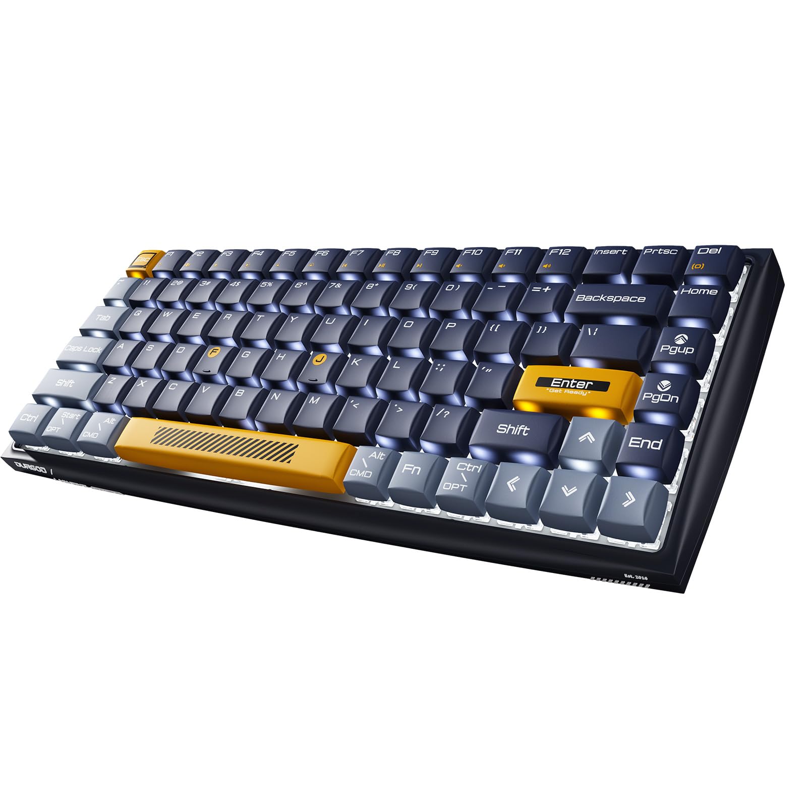 Durgod K710 Wireless Mechanical Keyboard, 84-Key 75% Layout, Connect up to 3 Devices via Bluetooth/2.4G Wireless for Mac Windows Linux, LED Backlit & N-Key Rollover, Tactile Brown Switch, Navy Blue