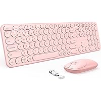PEIOUS Wireless Keyboard and Mouse Combo, Cute Rose Gold Keyboard with USB and Type C Receiver, Round Keys, Compatible with MacBook, Windows 7/8/10, Laptops (Pink)