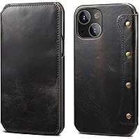 Wallet Case for iPhone 13 Mini, Handmade Cowhide Genuine Leather Flip Phone Case with Card Holder Soft Fiber Lining Folio Cover for iPhone 13 Mini 5.4 inch (Color : Black)