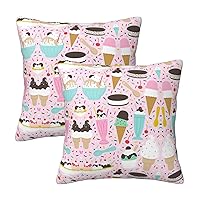 Sweet Ice Cream Print Throw Pillows Covers,Couch Sofa Pillow Cases,Zipper Bedding Pillow Cases for Home