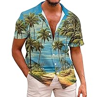 Men's Collared Short Sleeve Casual Shirts Hawaiian Vacation Style Shirts Button Down Loose Fit Beach Tops