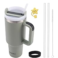 40 oz Tumbler with Handle and Straw, Reusable Vacuum Insulated Stainless Steel Water Bottle with Straw, Tumbler with Replacement Straws and a straw cover for Water Coffee Tea Gift (Bay Leaf)