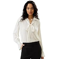 LilySilk Womens Pure Silk Shirt Ladies 23MM Mulberry Silk Bow Tie Blouse with Neckline Ribbon and Pleated Cuffs