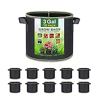 10-Pack 3 Gallon Grow Bags, Thickened Nonwoven Aeration Fabric Pots with Reinforced Handles, Heavy Duty Plant Grow Bag for Gardening