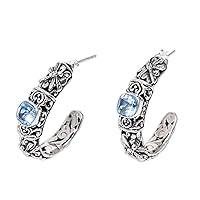 NOVICA Handmade .925 Sterling Silver Blue Topaz Halfhoop Earrings Balinese Indonesia Serenity Animal Themed Birthstone Dragonfly [1.1 in L x 0.2 in W x 0.2 in D] 'Frangipani Dragonflies'