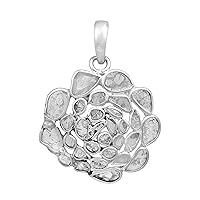 1.50 CTW Natural Diamond Polki Rose Flower Pendant 925 Sterling Silver Platinum Plated Slice Diamond Jewelry