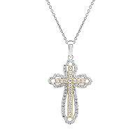 1/4 ct. T.W. Lab Grown Diamond (SI1-SI2 Clarity, F-G Color) and 14K Yellow Gold Plating Over Sterling Silver Ornate Cross Pendant with an 18 Inch Spring Ring Clasp Cable Chain