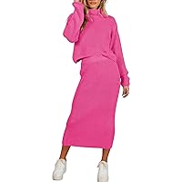 Pink Queen Women's Fall 2 Piece Sweater Set Rib Knit Long Sleeve Cross Criss Top Maxi Bodycon Skirt Casual Outfits