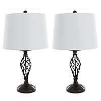 Spiral Cage Table Lamps - Set of 2 Oil-Rubbed Bronze, Modern Farmhouse Style, Bedside, or Living Room Lamps with White Drum Shades by Lavish Home