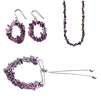 Amethyst Jewelry Set - Sterling Silver Necklace, Bracelet, Earrings Purple Amethyst Nuggets/Chips || February Birthstone ||