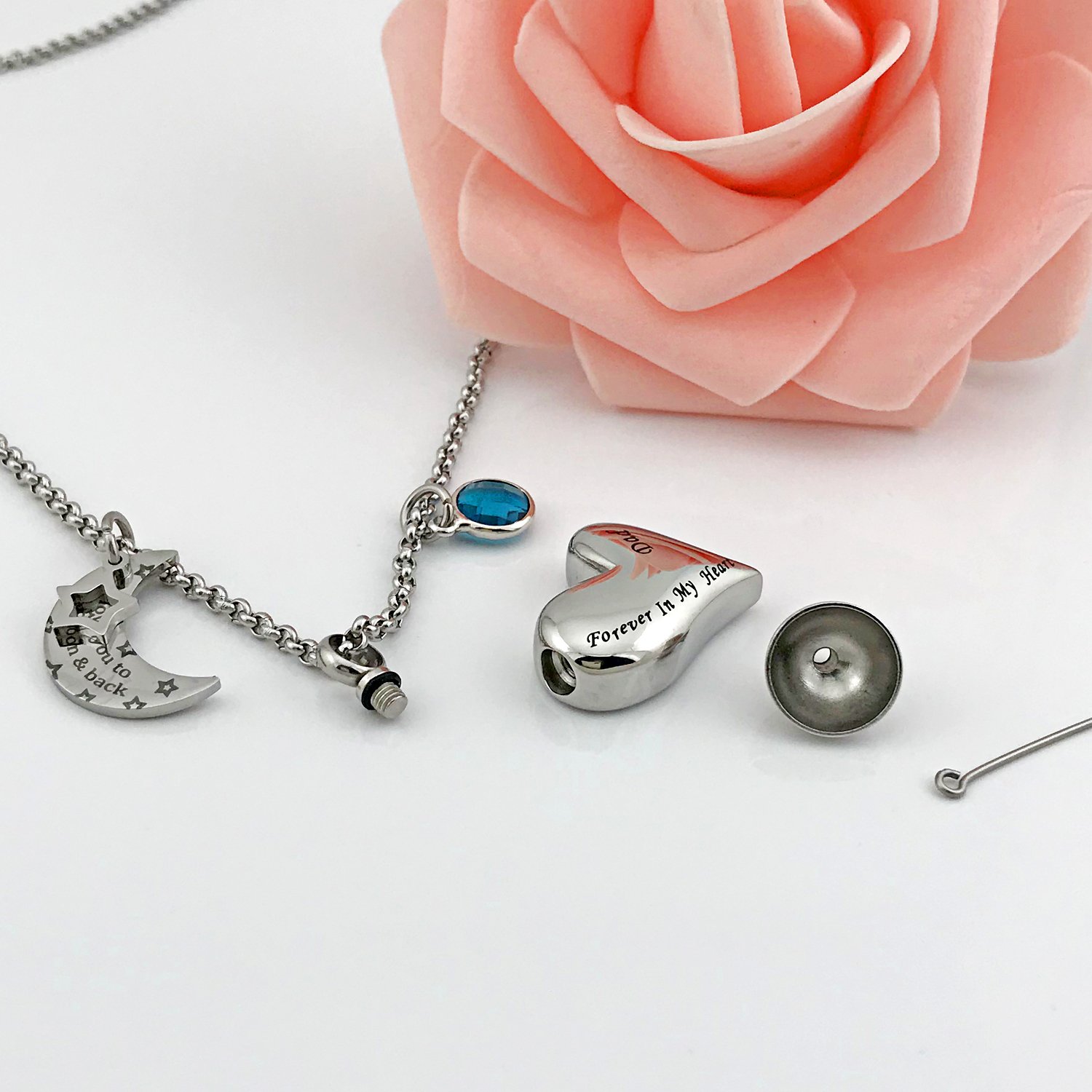 YOUFENG Urn Necklaces for Ashes I Love You to The Moon and Back for Dad Cremation Urn Locket Birthstone Jewelry