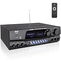 Pyle Wireless Bluetooth Power Amplifier System, 200 Watt Max, Home Theater Audio Stereo Receiver Box with FM/USB, Mic in, RCA Inputs, Echo & 2-Band EQ Control, Digital Display Screen - PT250BA