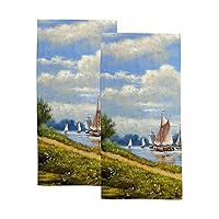 Bath Hand Towels Set of 2 Dutch Windmill in Holland Soft and Absorbent Washcloths Kitchen Hand Towel for Bathroom Hotel Gym Spa