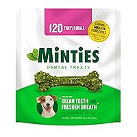 Minties Dental Chews for Dogs, 120 Count, Vet-Recommended Mint-Flavored Dental Treats for Tiny/Small Dogs 5-24 lbs, Dental Bones Clean Teeth, Fight Bad Breath, and Removes Plaque and Tartar